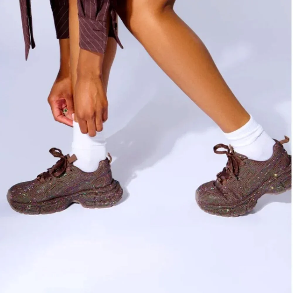 Callie Lives Miz Spacecraft Extra Terrestrial Iridescent Bling Brown Sneaker 7 8 - Picture 4 of 6